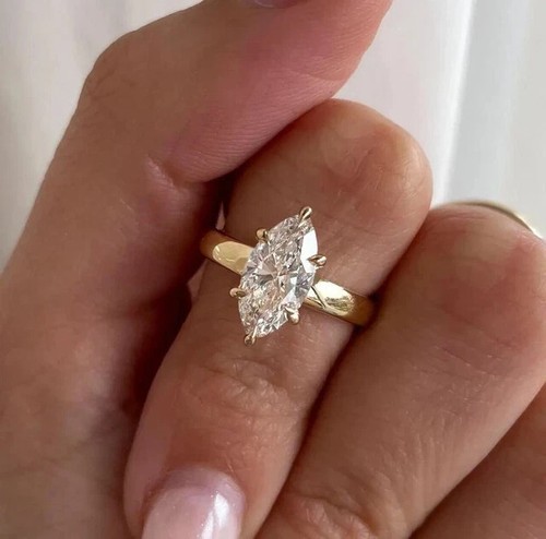 12 x 6 mm Moissanit-Krappen-Verlobungsring im Marquise-Schliff 14 Karat Gelbgold vergoldet