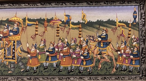 Very Fine INDO PERSIAN GOUACHE PAINTING ON SILK Royal Procession Custom Framed - Picture 4 of 5