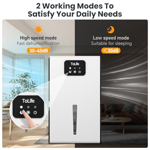 TOLIFE Dehumidifiers for Bedroom, 950 sq. ft Area, 7 Colors LED Light - White