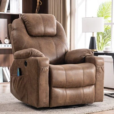 MEETWARM Massage Recliner Chair Swivel Rocker Glider Heated Rocking Recliner W/ USB Ports