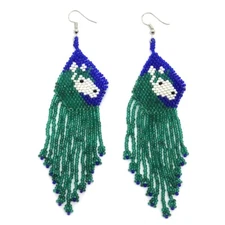 Sea Green Blue Seed Beaded Horse Beadwork Earrings