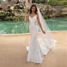Mermaid Beach Wedding Dresses V-Neck Appliques Backless Bridal Gowns Custom Size
