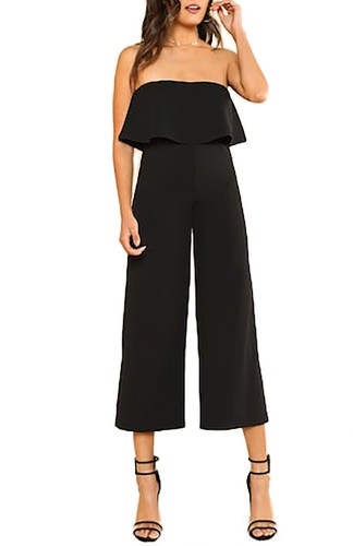 Tuta donna elegante con volants e spalle nude, tuta pantalone largo e corto  | eBay