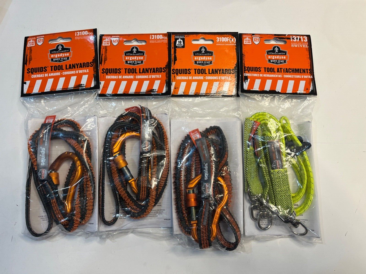 Ergodyne Squids 3110F Tool Lanyard, Dual Carabiners, Orange/Gray