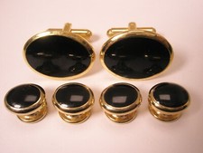 Oval Black  Gold Tone Formal Vintage Cuff Links  Tux Prom Shirt Studs p23