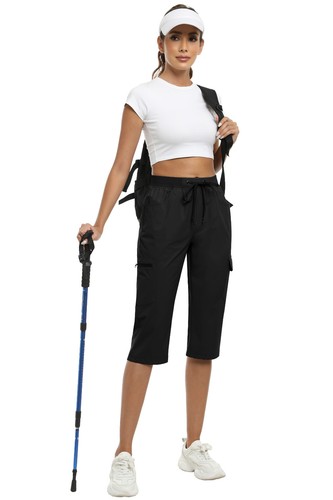 Women Outdoor Hiking Capri Cargo Pant Quick Dry Lightweight Casual Walking Pant - Picture 26 of 96