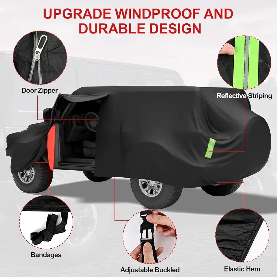 PEVA Custom Fit Full Outdoor Car Cover For Jeep Wrangler 2 Door All Weather 2DR - Image 3 of 4