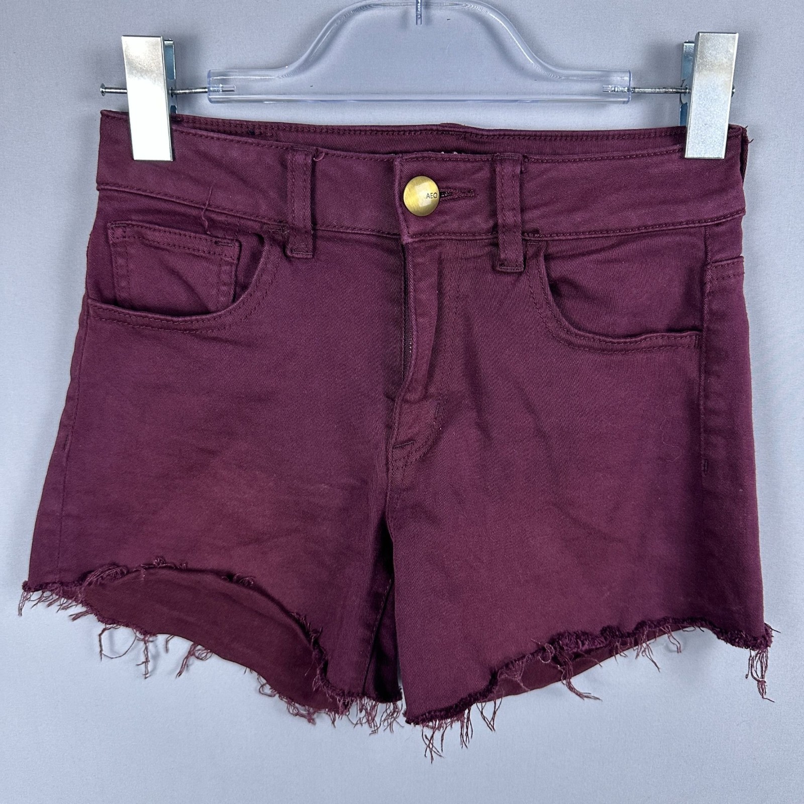 American Eagle Cut Off Shorts Size 0 High-Rise Super Stretch Maroon