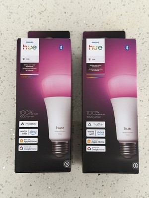 Philips Hue White & Color Ambiance A21 E26 Smart Bulb, 100W, 1600 Lumens, 2 Pack