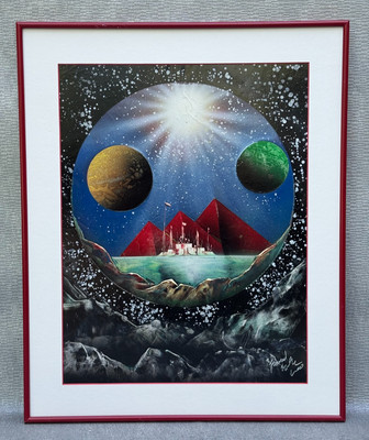SURREAL PLANET PAINTING DIMENSIONAL U.S. OUTPOST PYRAMIDS MARS SURREALISM ART