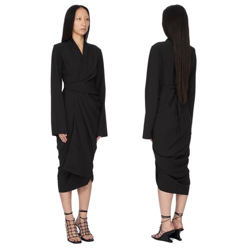 Rick Owens, Rick Owens Wrap Dress Women 12 Black Strobe FW22 Asymmetric Zip Cuff Draped