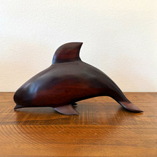 Vintage Hand Carved Wood Dolphin Sculpture 10 Nautical Coastal Decor