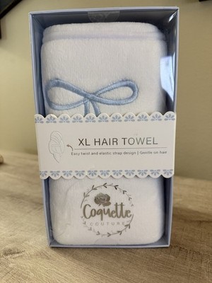 Coquette Couture Hair Towel Wrap Quick Drying Hair Towel White Blue Bows