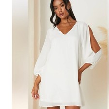 Lulus Shifting Dears White Long Sleeve Dress Size XS