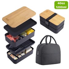 Adult Bento Lunch Box 2 Tier Food Storage Container Set with Cutlery Microwave