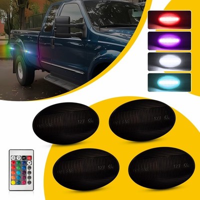 4x RGB LED Side Marker Lights Set 12V Fit Ford F350 F450 F550 Super Duty Smoked
