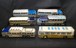 Lot of (6) VTG 10 12 inch Tin Greyhound Busses & Continental Trailways Bus