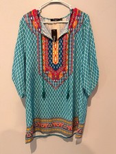 Urban CoCo XL Boho Tunic Dress Teal Multicolor Print