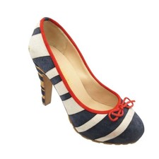 Chanel Pumps Suede Ribbon Cork Sole Stripes Navy Women's Size EU37/US7