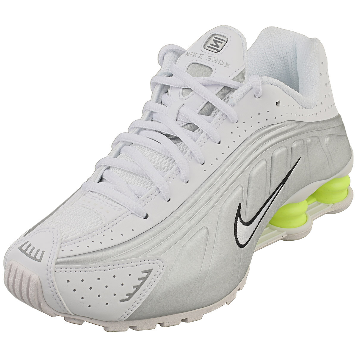 スニーカー Nike Shox R4 Women Shoes Nike Shox R4 Womens Fashion Sneakers in White Silver - 7.5