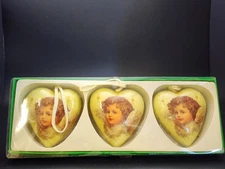 Vintage Victorian Style Angel Paper Mache Heart Christmas Ornaments