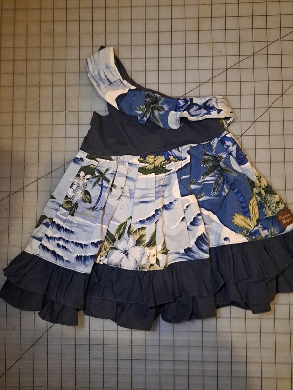 Girls Summer Off The Shoulder Blue Tropical Dress Size 12 Months A