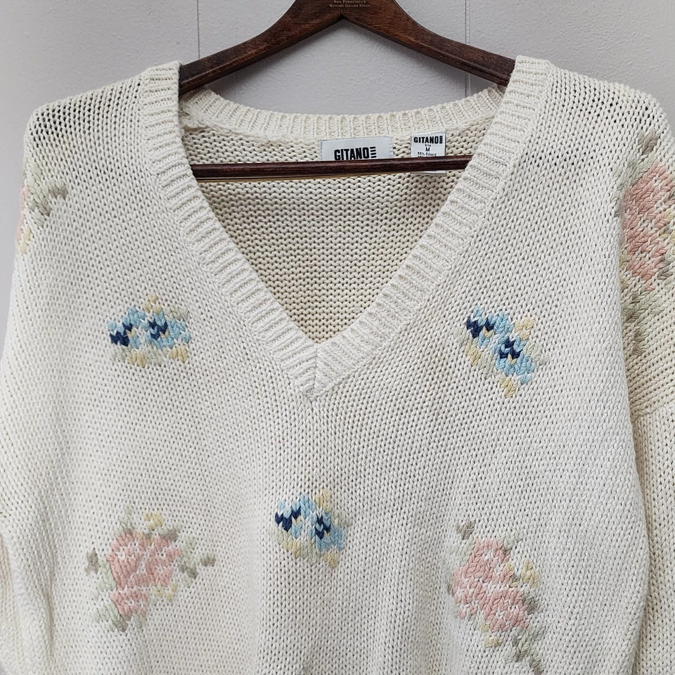 Vintage Gitano Floral Knit Sweater M Cottagecore Grannycore Soft Girl Y2K Pastel - Image 3 of 4