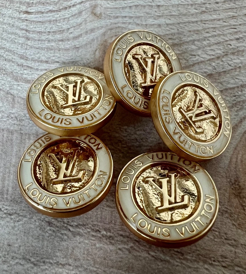 Gold White Set 5 Louis Vuitton LV Replacement Buttons ⌀ 18mm Buttons Stamped - Image 2 of 4
