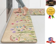 Anti Fatigue Kitchen Mat, 17"x47"+17"x29" Floral Kitchen Rugs Sets of 2, Farm...