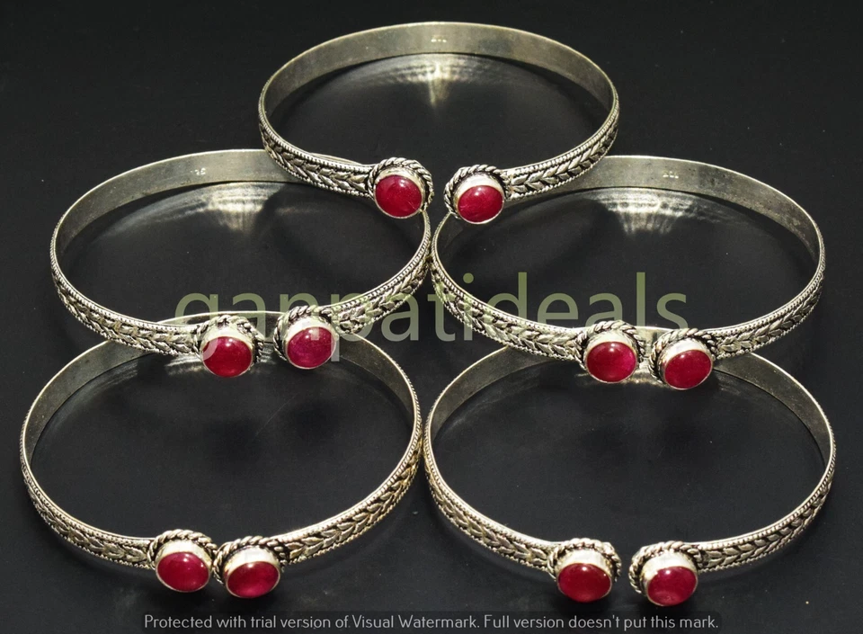 Simulated Ruby Gemstone Cuff Bangles Wholsaale Lot 925 Sterling Silver Plated - Image 4 of 4