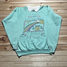 Vintage 80s Granny Core Rain And Shine Make Rainbow Needlepoint Sweatshirt - XL