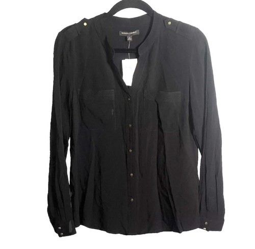 NWT Banana Republic Button Down V-neck Long Sleeve Shirt Women’s Size S Black