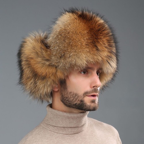 Hecho a mano para hombre piel de zorro real + piel de mapache real invierno mantener cálido sombrero al aire libre - Imagen 10 de 10