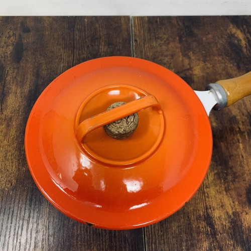 Vintage Casron cast iron Japanese pot Sauce Pan Wooden Handle Orange Volcanic - Picture 2 of 9