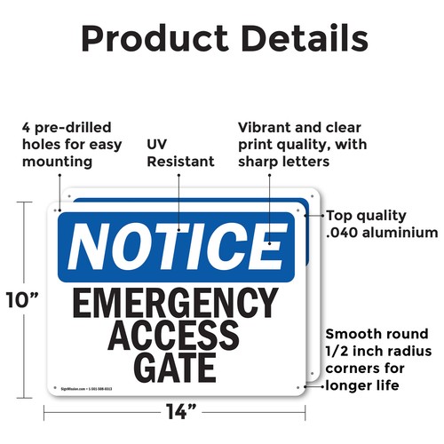 (2 Pack) Emergency Access Gate OSHA Notice Sign Decal Metal Plastic - Picture 2 of 22