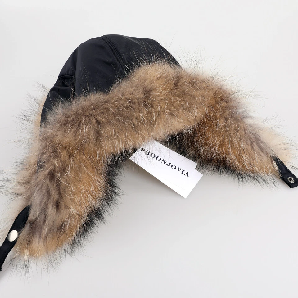 BOONJOVIA Unisex 100% Real Zorro Piel de Mapache Sombrero Rusa Ushanka Sombreros Gorra de Bombardero Foto 4 de 4