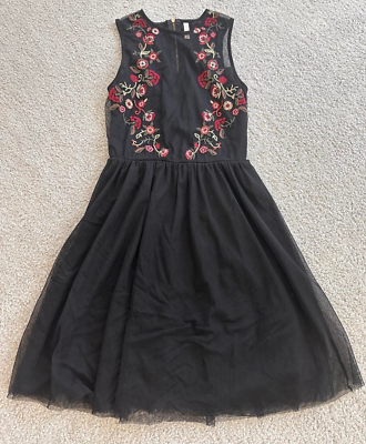 Xhilaration Dress Women's A Line Black Mesh Floral Size S
