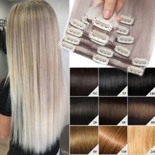 CLEARANCE 100 Real Human Hair Soft Clip in Remy Hair Extensions Full Head Grey