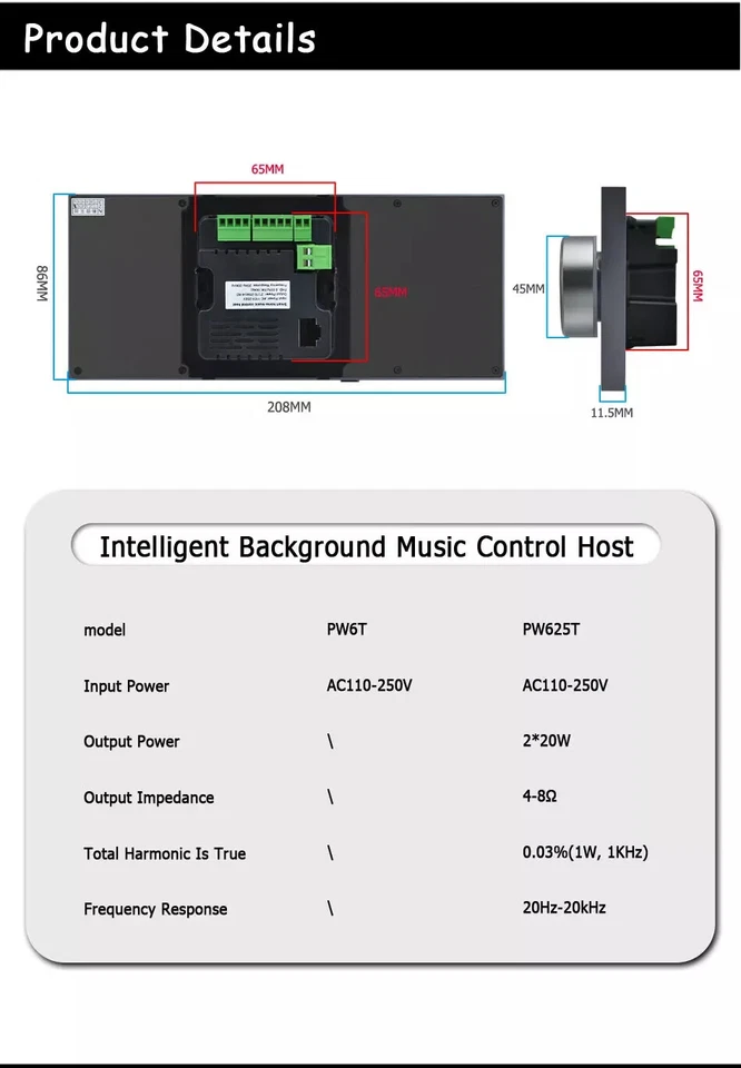 Wall Amplifier Bluetooth WiFi Touch Screen Built-in 1W Speaker Android 8.1 - Image 3 of 4
