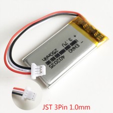 3.7v 402035 250mAh Lipo Polymer Rechargeable Battery + JST 3pin 1.0mm plug