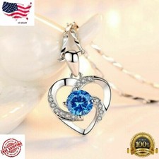 Fashion 925 Silver Plated Heart Pendant Necklace Women Cubic Zirconia Jewelry