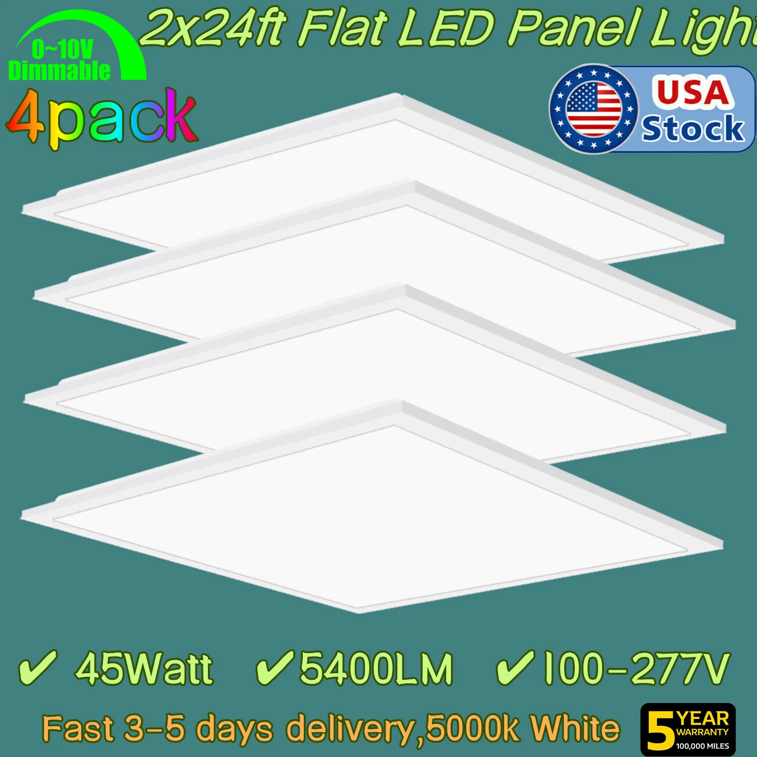 LED Panel Light 2x2Ft Drop Ceiling Flat Panel Recessed Troffer Fixture 4Pack