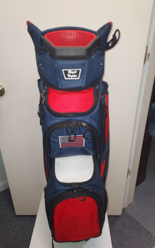 Men's Golf Cart Bag 15 Way Divider Naples Bay Lightweight Red White Blue Flag - Picture 3 of 13