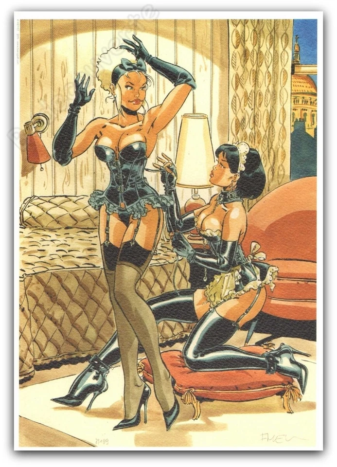 Ex-libris Félix Meynet Pin-up 2019 Mirabelle Cuir noir SM 199ex signé A4