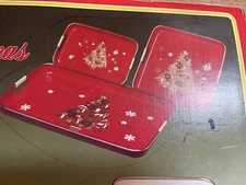 Artmark Lacquered Red Christmas Tree Nesting Trays Hand Decorated-  New  Japan