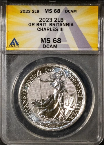 2023 £2 Silver Great Britannia MS 68 DCAM Charles III ANACS # 7623804 + Bonus