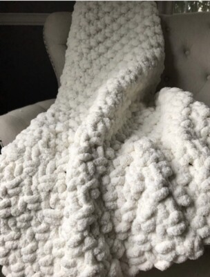 Chunky Knit Blanket Ivory Throw Soft Chenille Throw Blanket