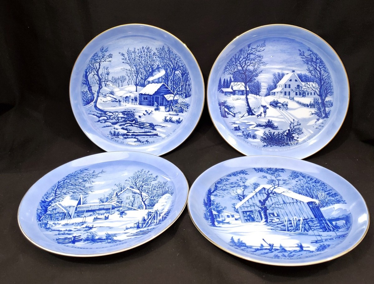 ホワイトプレート 4枚セット ネイビーブルー縁取り ホワイトプレート 4枚セット ネイビーブルー縁取り ホワイトプレート 4