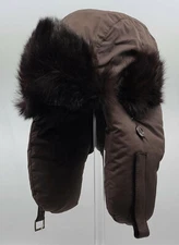 WOW! PUFFER AVIATOR TRAPPER HAT WITH RABBIT FUR TRIM * BROWN * NWT *