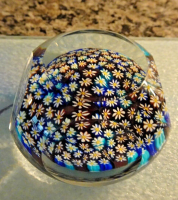 Murano Art Glass Faceted Carpet Millefiori Paperweight ALT or 3 Fiori